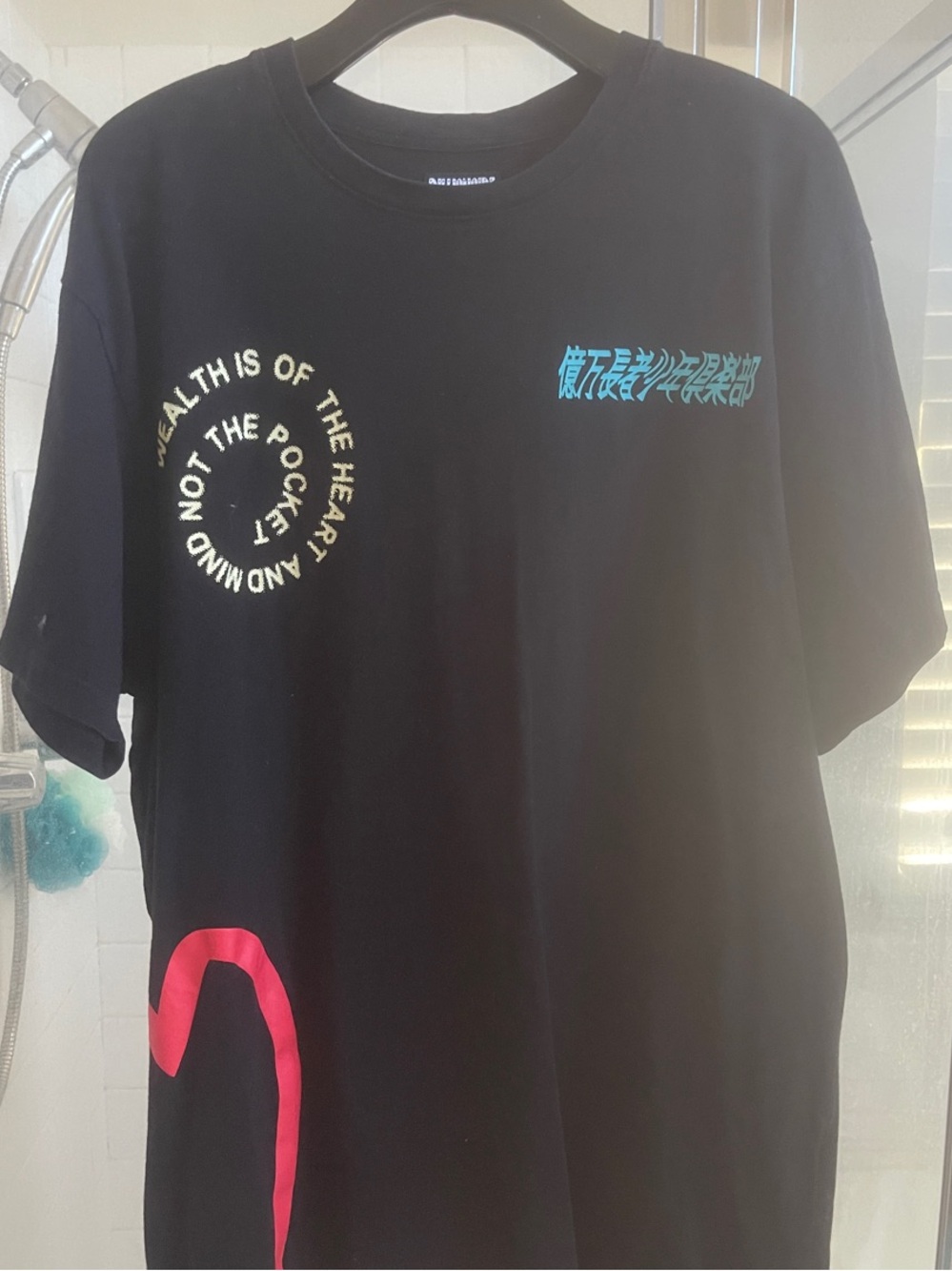 Billionaire Boys Club Black Tee with Turquoise Script & Pink Graphics